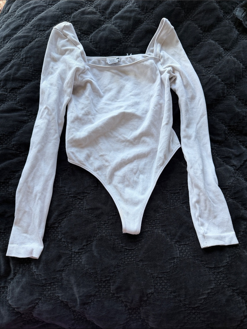 Fashion Nova White Ribbed Long-Sleeve Square Neck Bodysuit